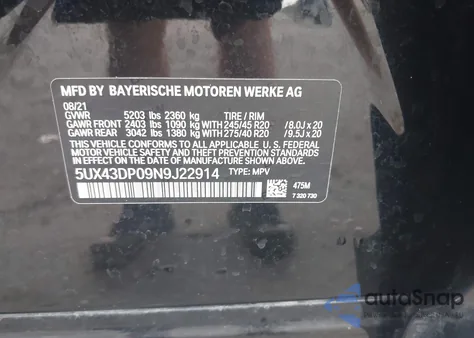 2022 BMW X3 Sdrive30I from USA, damaged, VIN 5UX43DP09N9J22914